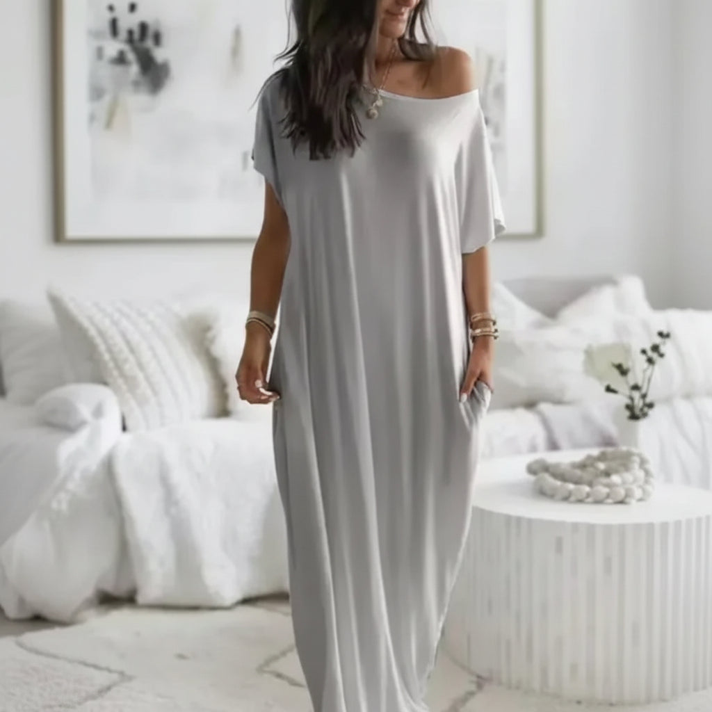 Women’s Off-Shoulder Batwing Sleeve Slant-Neck Maxi Dress – Women's