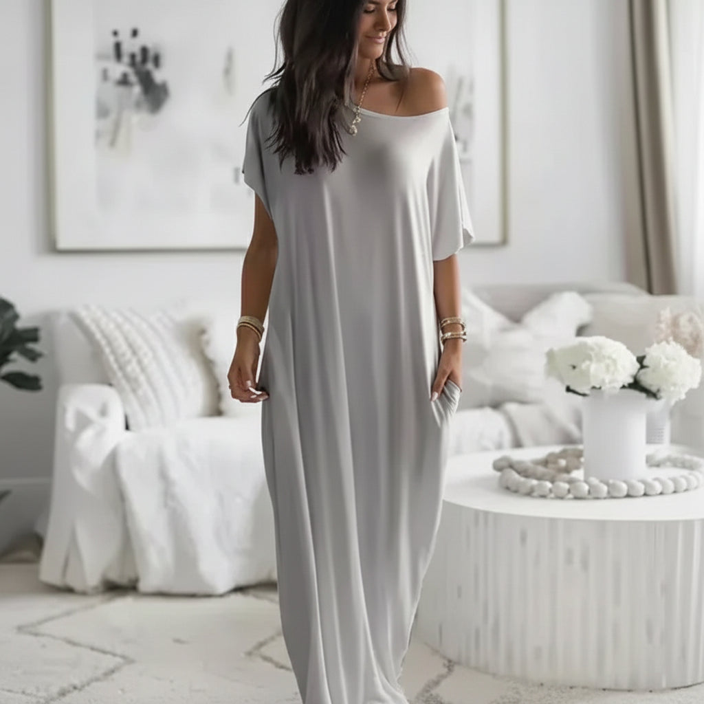 Women’s Off-Shoulder Batwing Sleeve Slant-Neck Maxi Dress – Women's