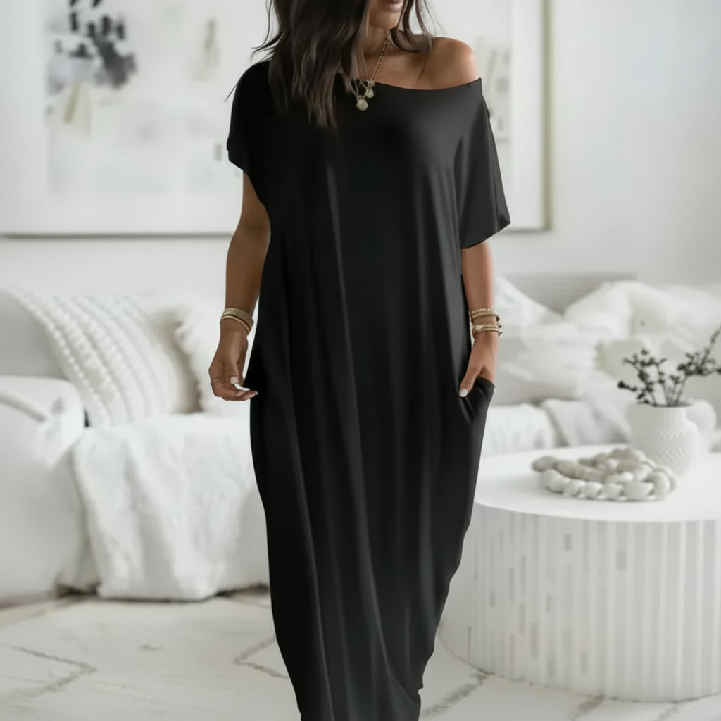 Women’s Off-Shoulder Batwing Sleeve Slant-Neck Maxi Dress – Women's