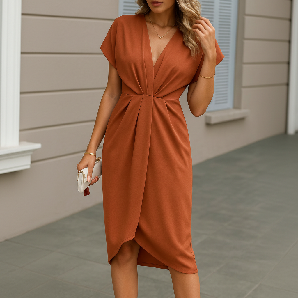 Serena – Elegant Midi Wrap Dress for Women