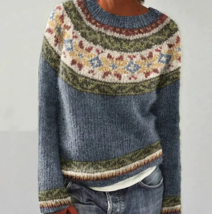 Carola™ knitted sweater with colorful Scandinavian patterns