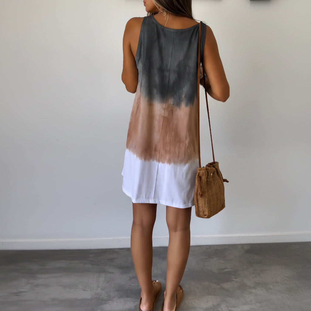 Sleeveless color block casual dress