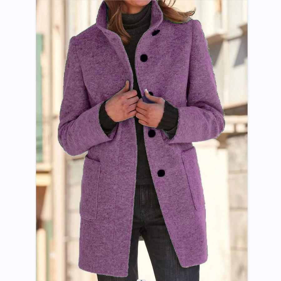 Classic Wool Women's Coat with Retro Button Closure - Amanda