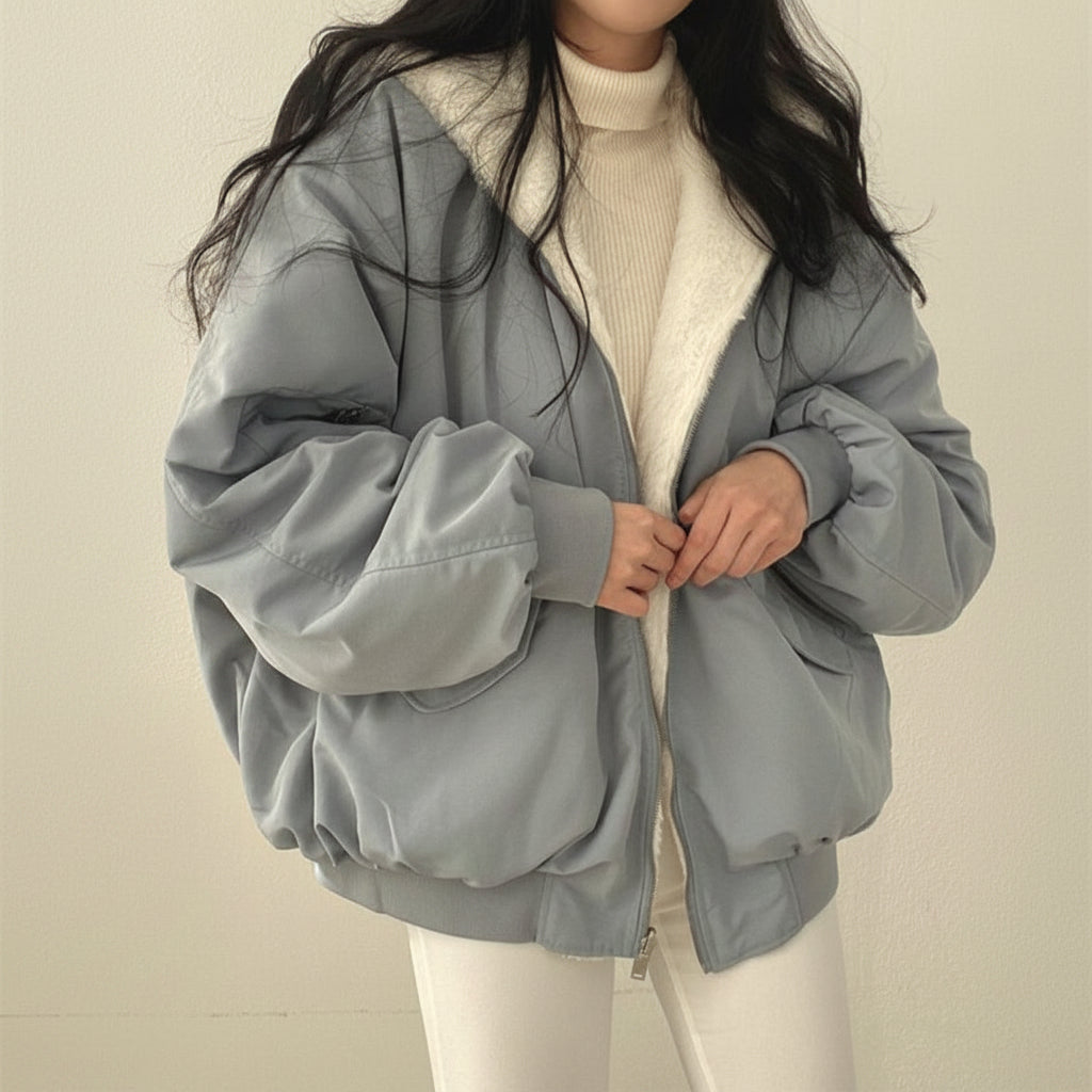 Women's Oversized Winter Jacket - Cozy Soft Lining, Zip Closure, Perfect for Cold Weather