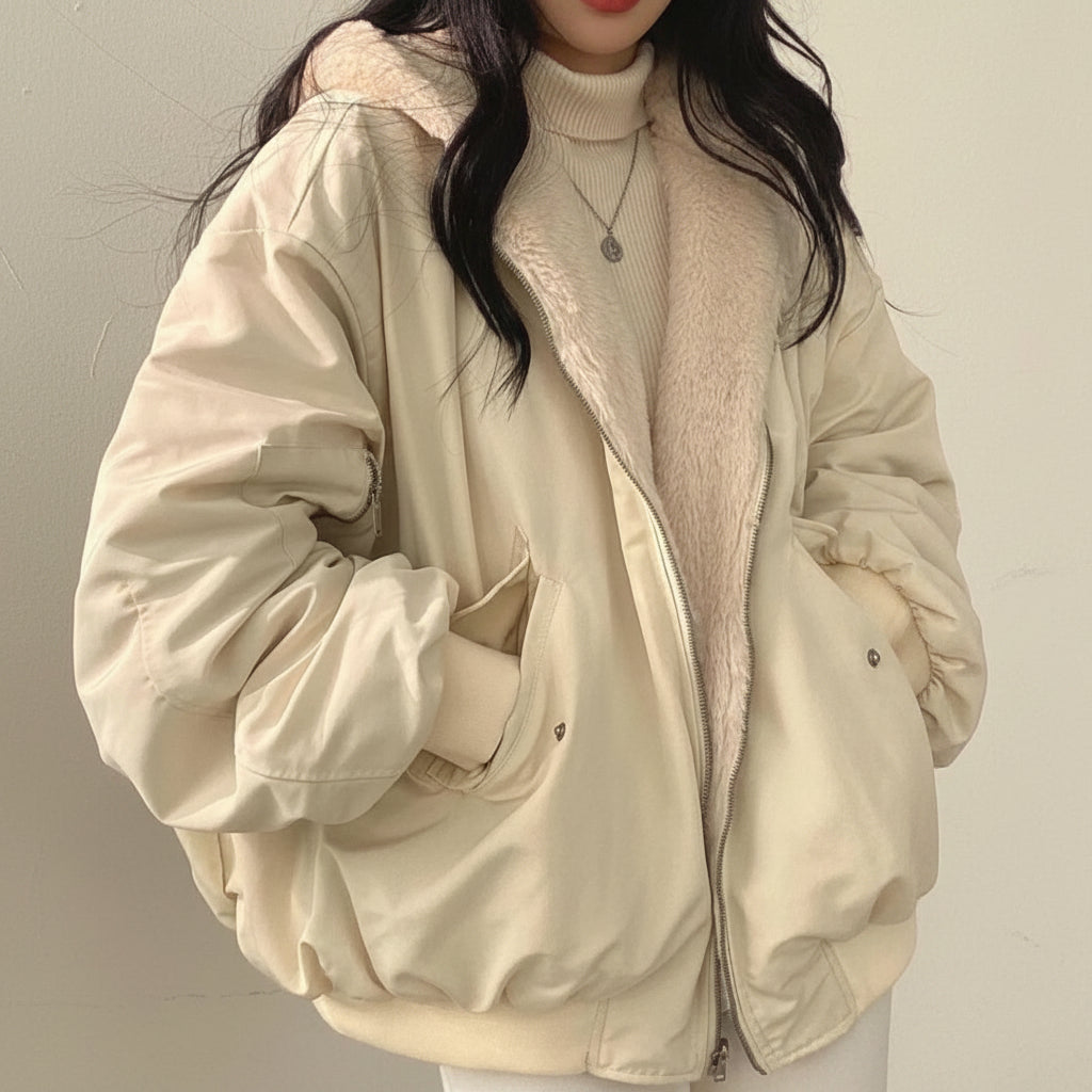 Women's Oversized Winter Jacket - Cozy Soft Lining, Zip Closure, Perfect for Cold Weather