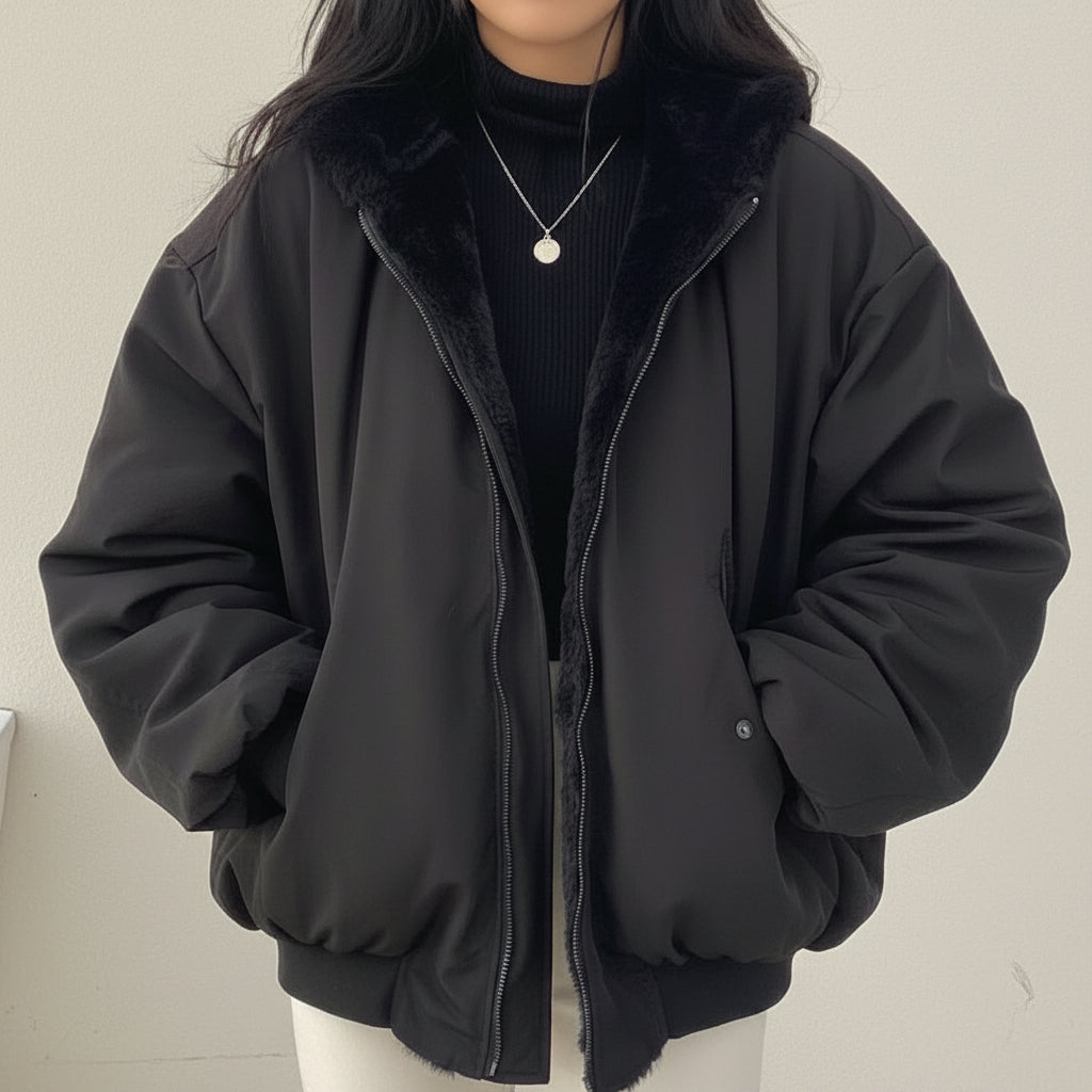 Women's Oversized Winter Jacket - Cozy Soft Lining, Zip Closure, Perfect for Cold Weather