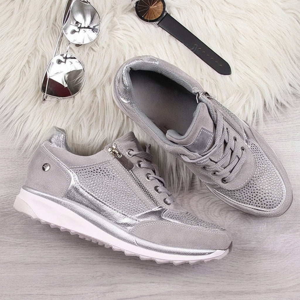 Raina - Lace Up Sneakers With Side Zip Casual Fit