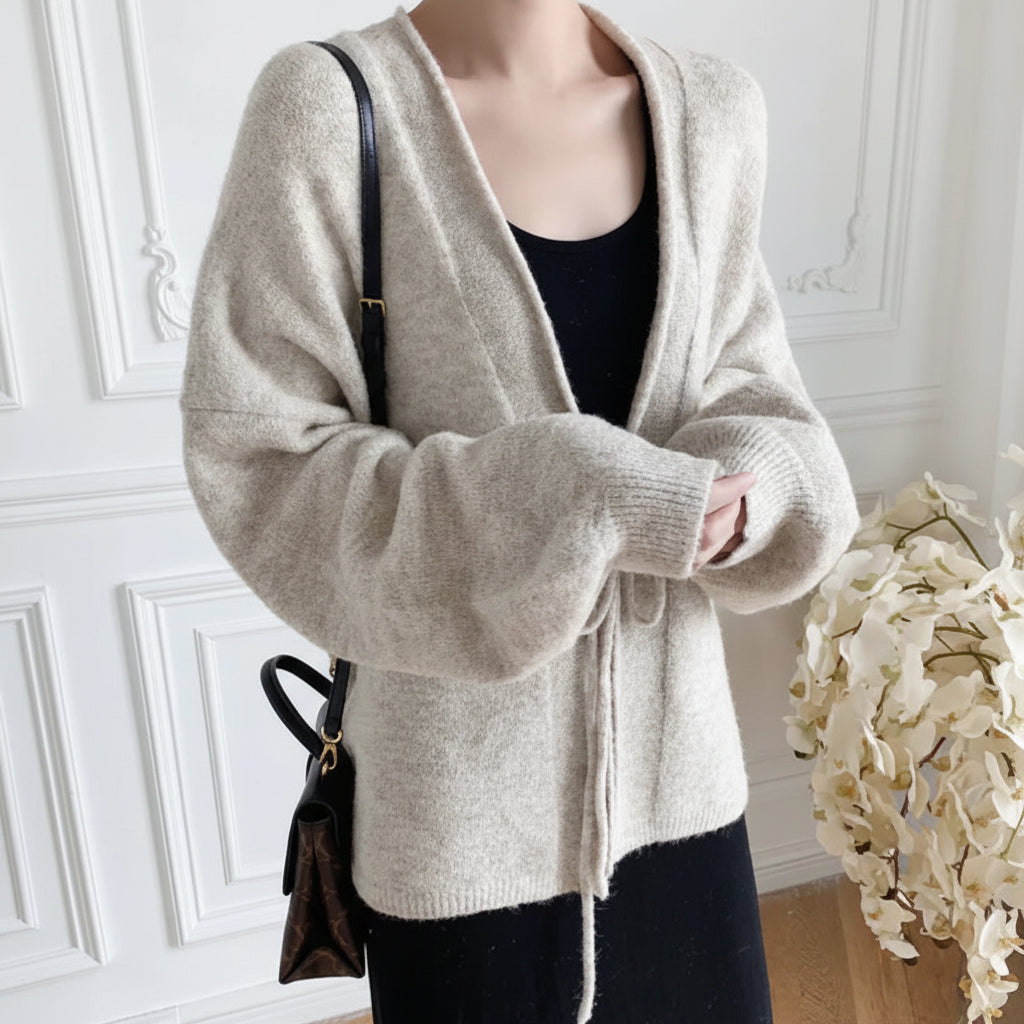 Women's Lace-Up Top, Loose Short Knitted Sweater