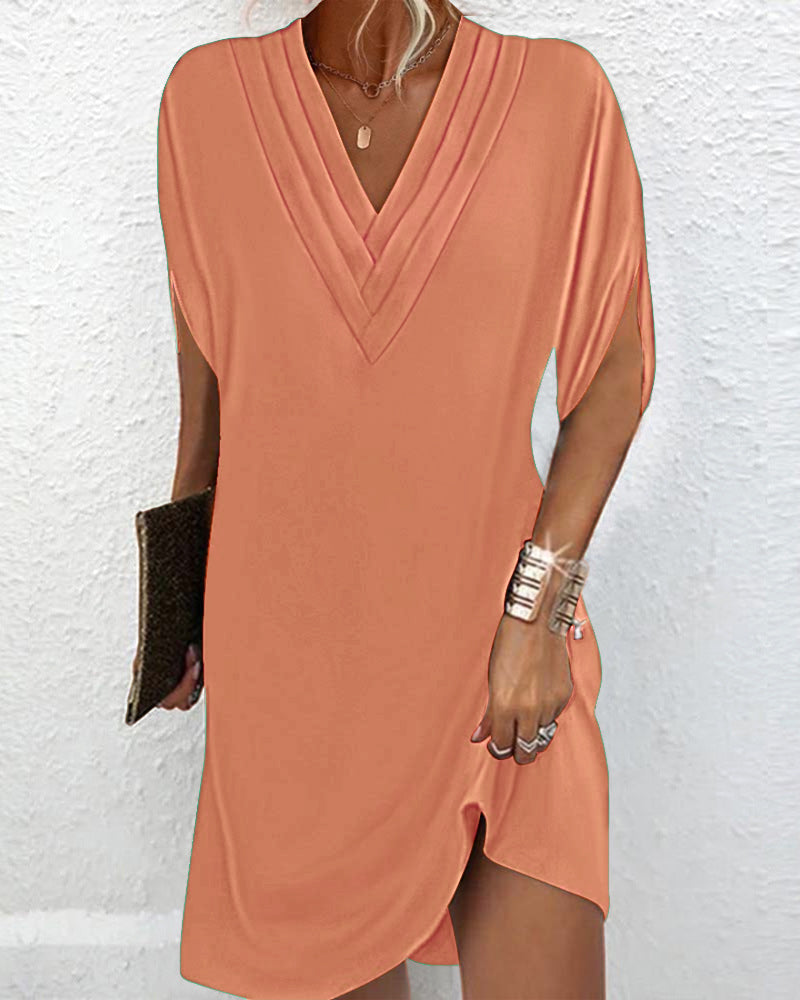Aumora Slit sleeve solid color elegant dress