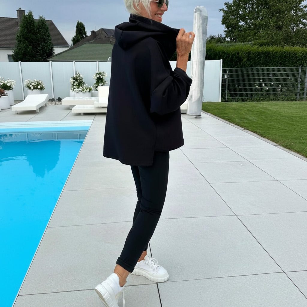 Women's Two-Piece Solid Color Hooded Sweatshirt Set