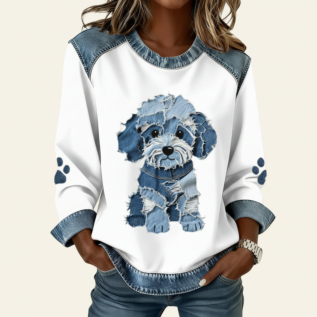 Luz | Patchwork Denim Print Sweatshirt