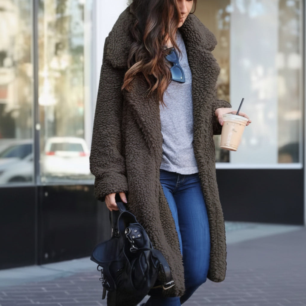 Trendy Warm Long Teddy Coat for Women - Isla