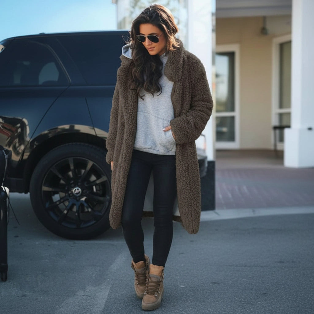 Trendy Warm Long Teddy Coat for Women - Isla