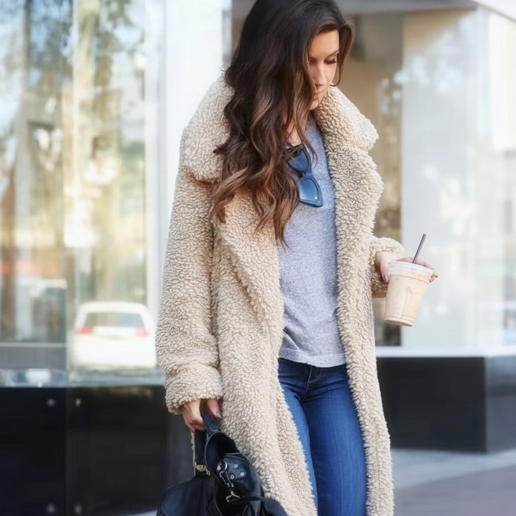 Trendy Warm Long Teddy Coat for Women - Isla