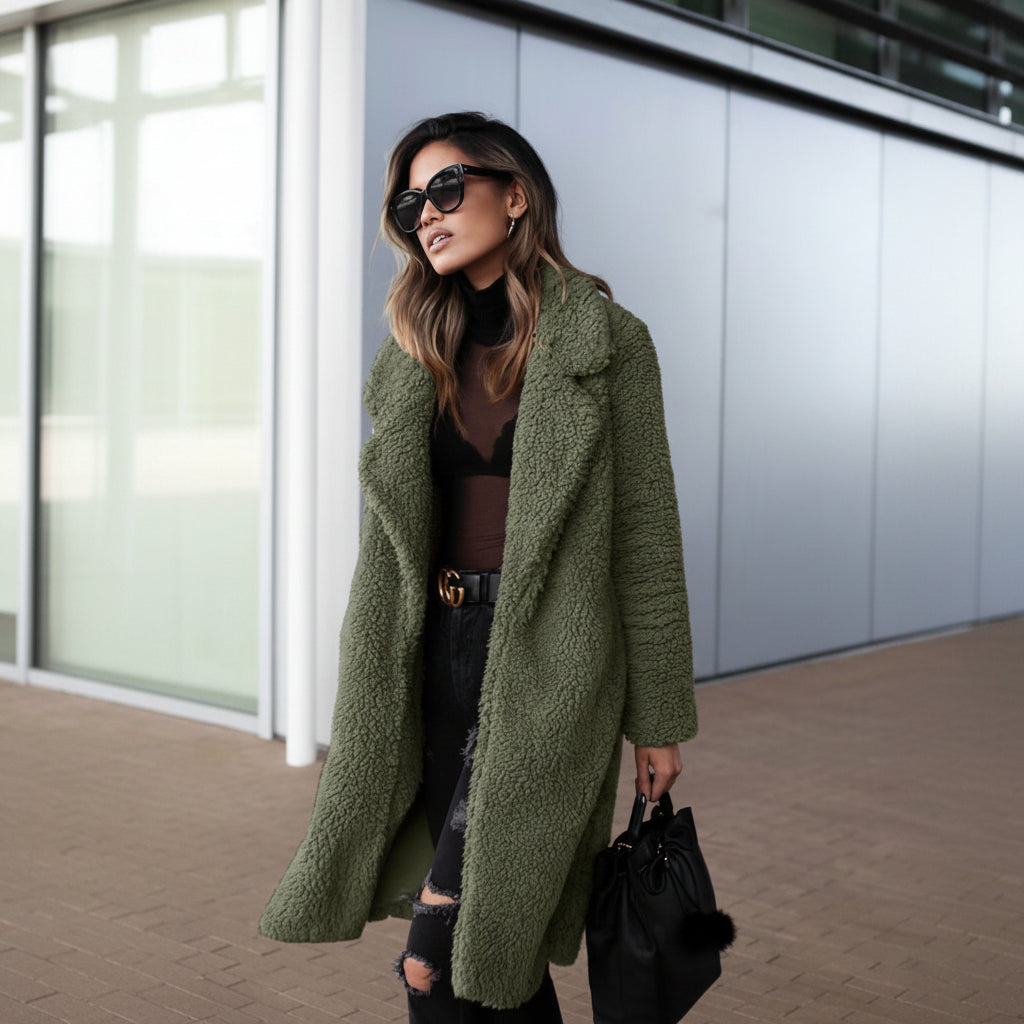 Trendy Warm Long Teddy Coat for Women - Isla